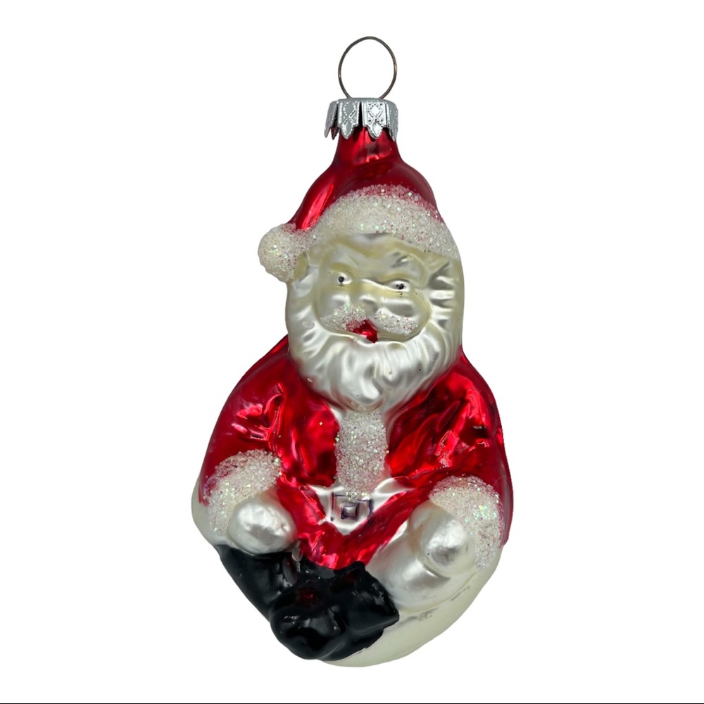 Vintage Signed Germany Blown Glass Santa Father Christmas Holiday Ornaments